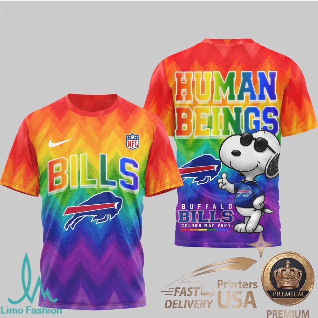 Buffalo Bills Snoopy Pride Rainbow T Shirt Human Beings Graphic T Shirt - Limotees LLC