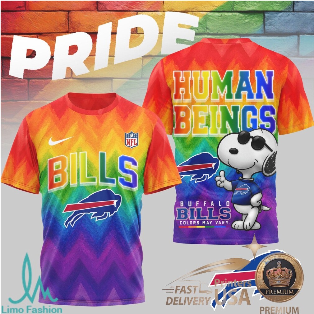 Buffalo Bills Snoopy Pride Rainbow T Shirt Human Beings Graphic T Shirt - Limotees LLC