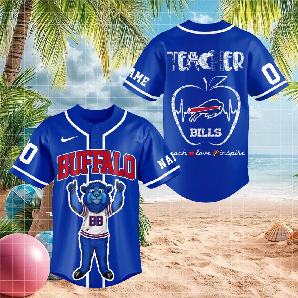 Buffalo Bison Mascot Teacher Heartbeat Baseball Shirt