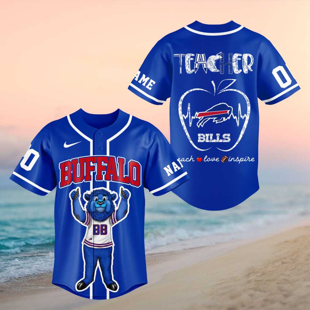 Buffalo Bison Mascot Teacher Heartbeat Baseball Shirt