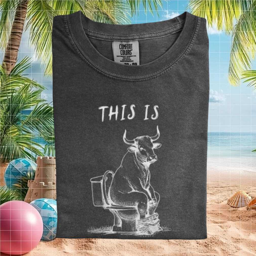 Bull Sitting on Toilet Funny Bathroom Humor Graphic Unisex T Shirt - Limotees LLC