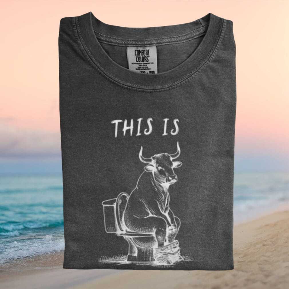 Bull Sitting on Toilet Funny Bathroom Humor Graphic Unisex T Shirt - Limotees LLC