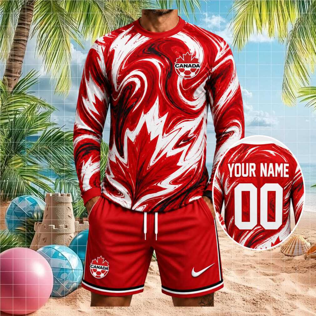 Canada National Football Team Marbled Red White Number Men Fans Shirt - Limotees LLC