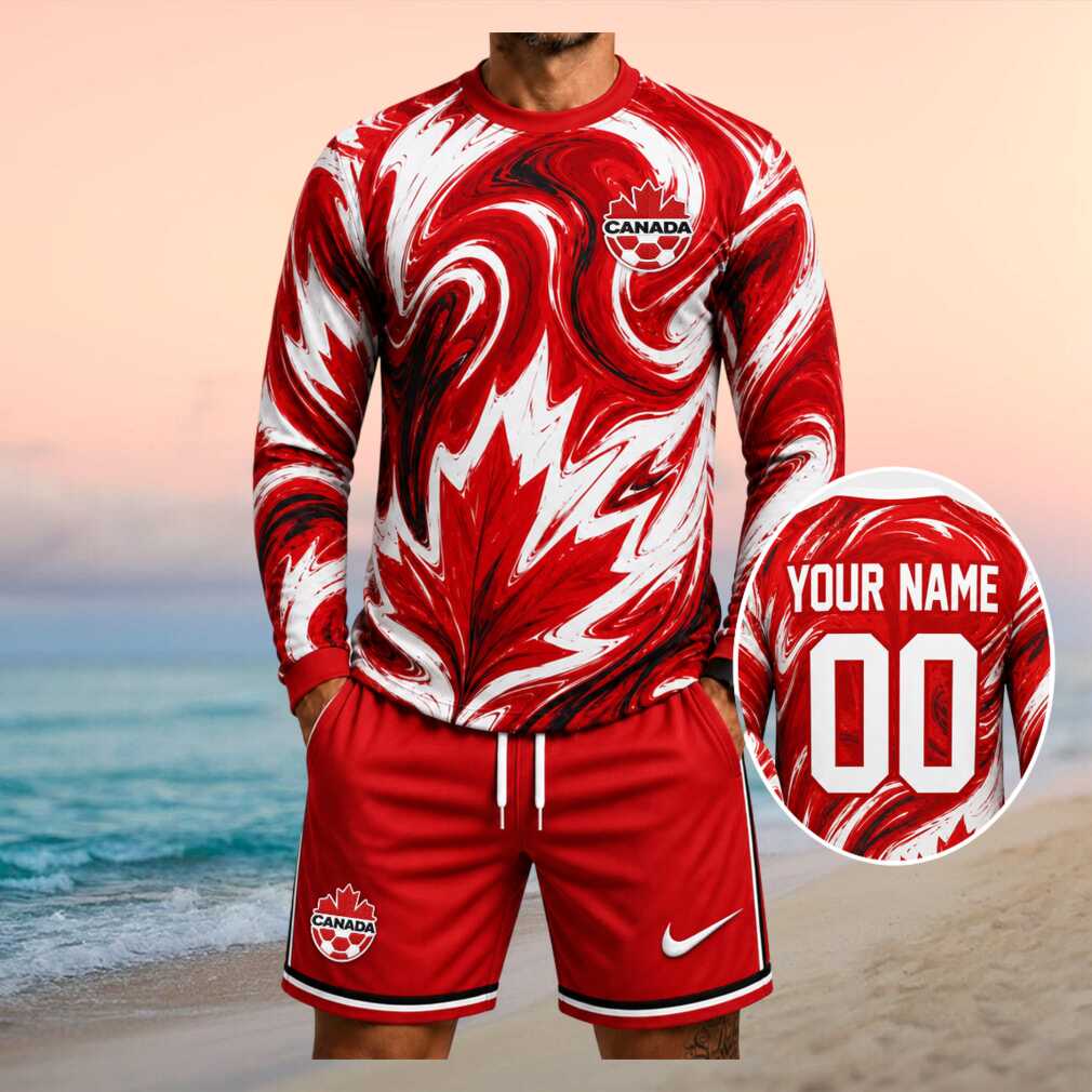 Canada National Football Team Marbled Red White Number Men Fans Shirt - Limotees LLC