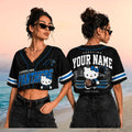 Carolina Panthers Hello Kitty Custom Name Crop Baseball Shirt - Limotees LLC