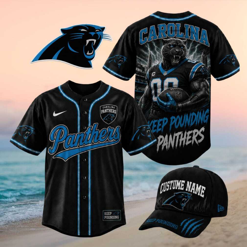 Carolina Panthers Muscular Panther Keep Pounding Baseball Jersey - Limotees LLC