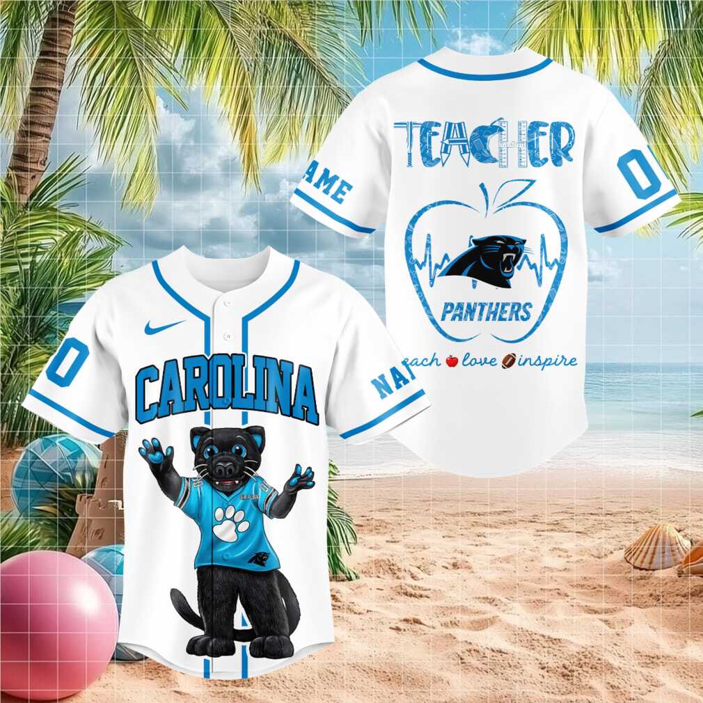 Carolina Panthers Teacher Mascot Football Heartbeat Baseball Shirt