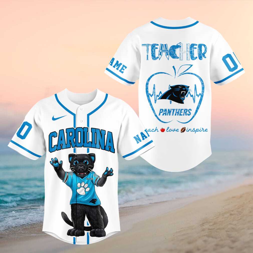 Carolina Panthers Teacher Mascot Football Heartbeat Baseball Shirt