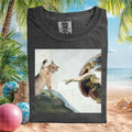 Cat Creation of Adam Funny Renaissance Art Parody Graphic T Shirt - Limotees LLC