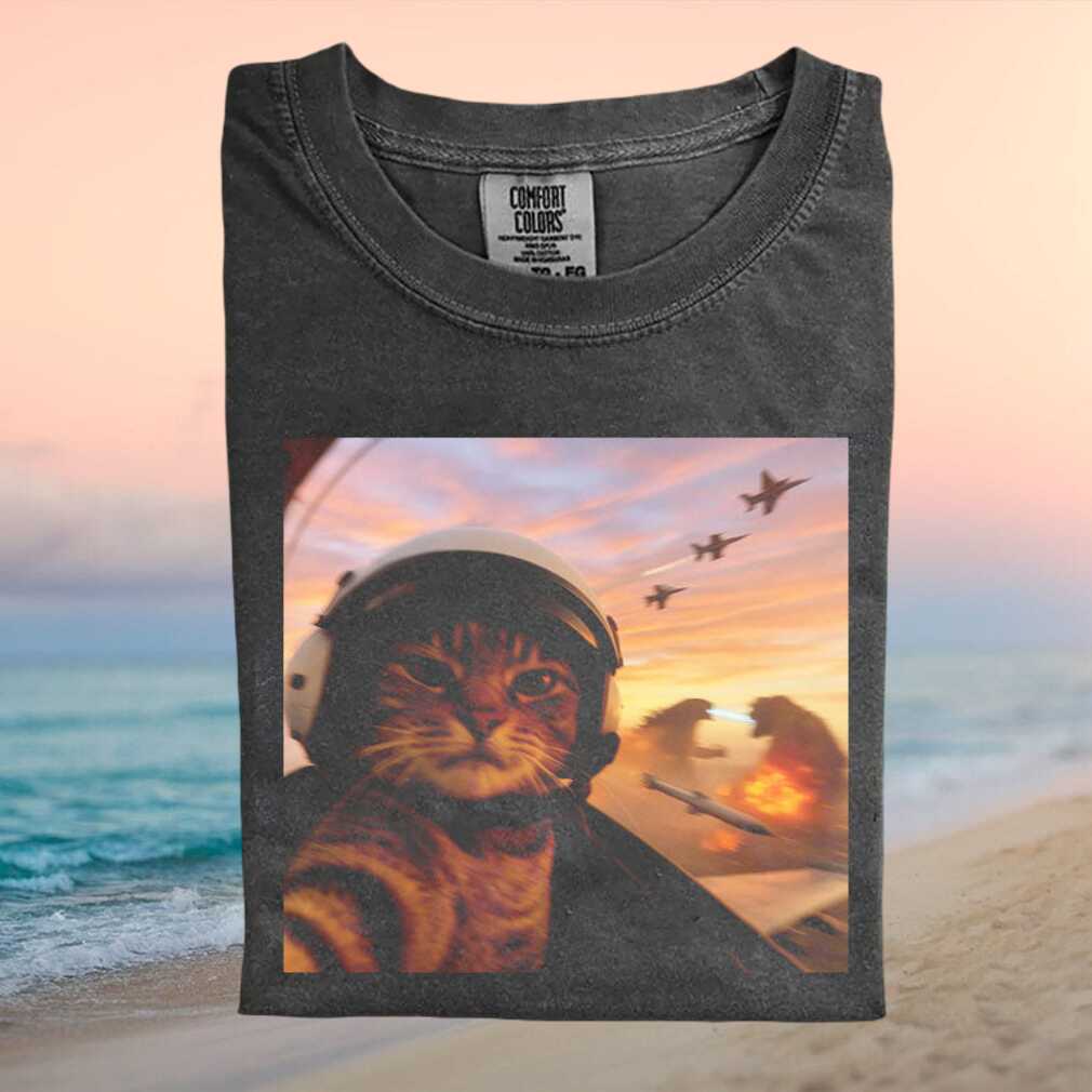Cat Fighter Pilot Maverick Top Gun Movie Meme Graphic T Shirt - Limotees LLC