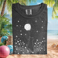 Cat Gazing At Full Moon Meadow Floral Silhouette T Shirt - Limotees LLC