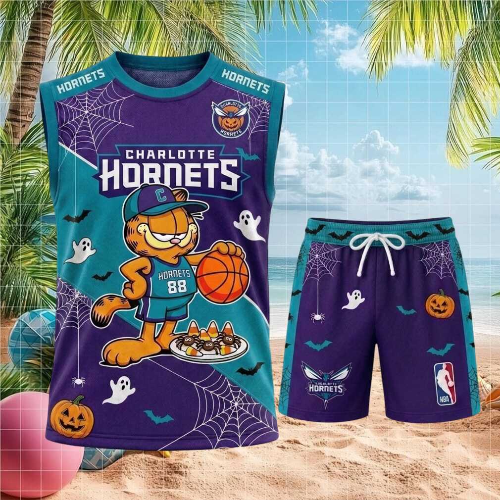 Charlotte Hornets Garfield Halloween Basketball Shirt