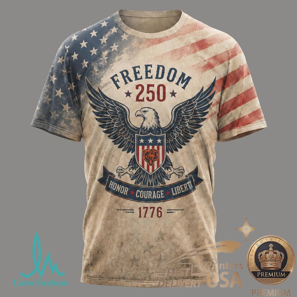 Chicago Bears Freedom 250 American Flag Eagle Patriotic T Shirt - Limotees LLC
