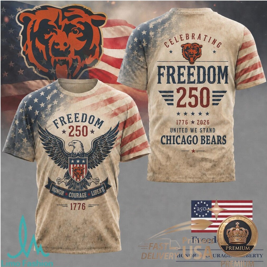 Chicago Bears Freedom 250 American Flag Eagle Patriotic T Shirt - Limotees LLC