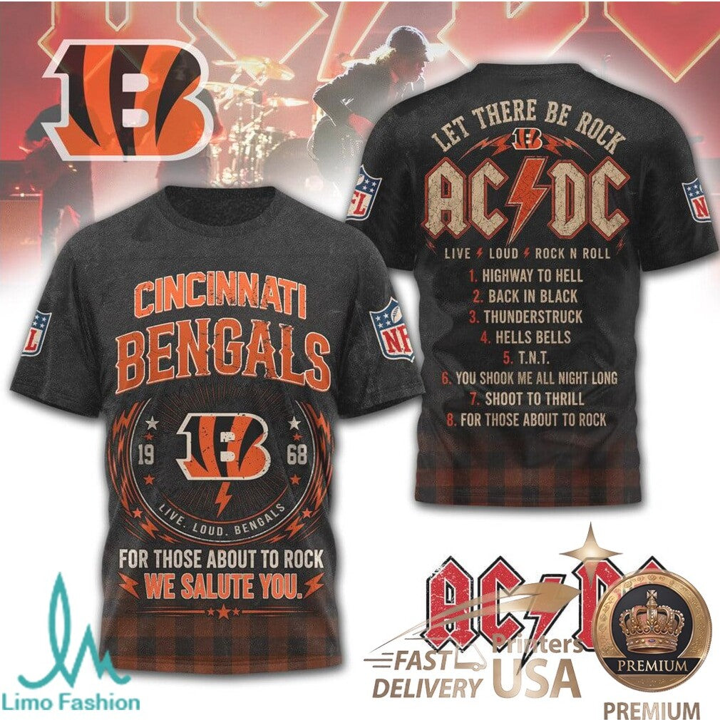 Cincinnati Bengals ACDC For Those About To Rock Band T Shirt - Limotees LLC