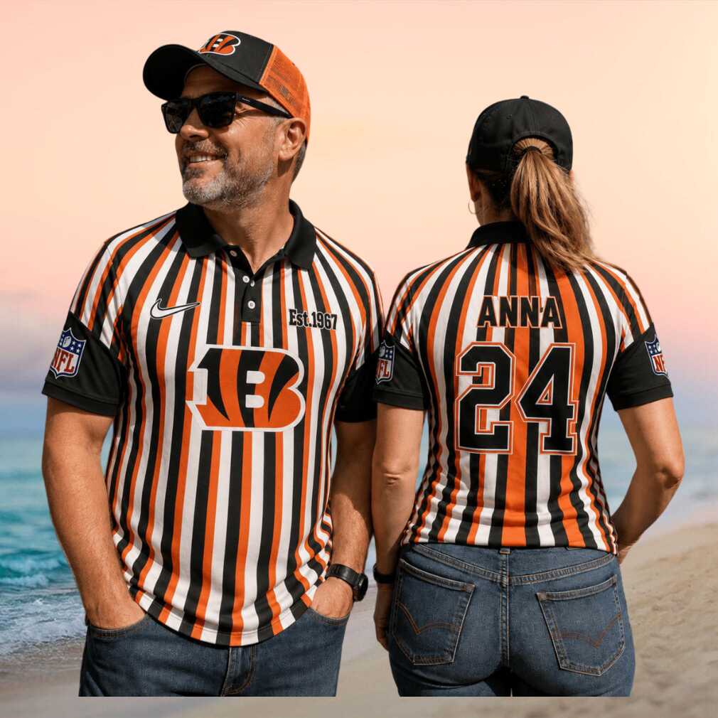 Cincinnati Bengals Custom Name Number Est 1967 Striped Polo Football Fan Gift Men Women Shirt