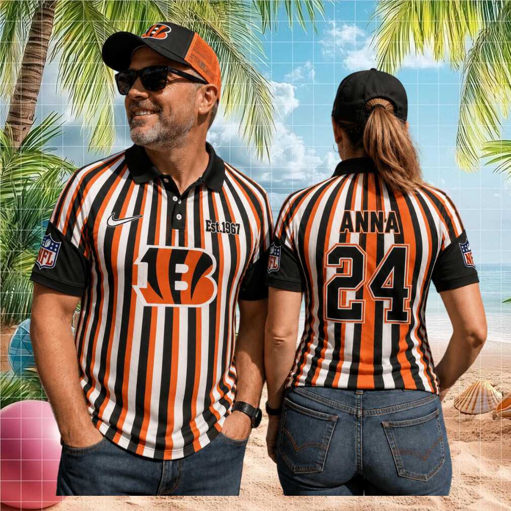 Cincinnati Bengals Custom Name Number Est 1967 Striped Polo Football Fan Gift Men Women Shirt