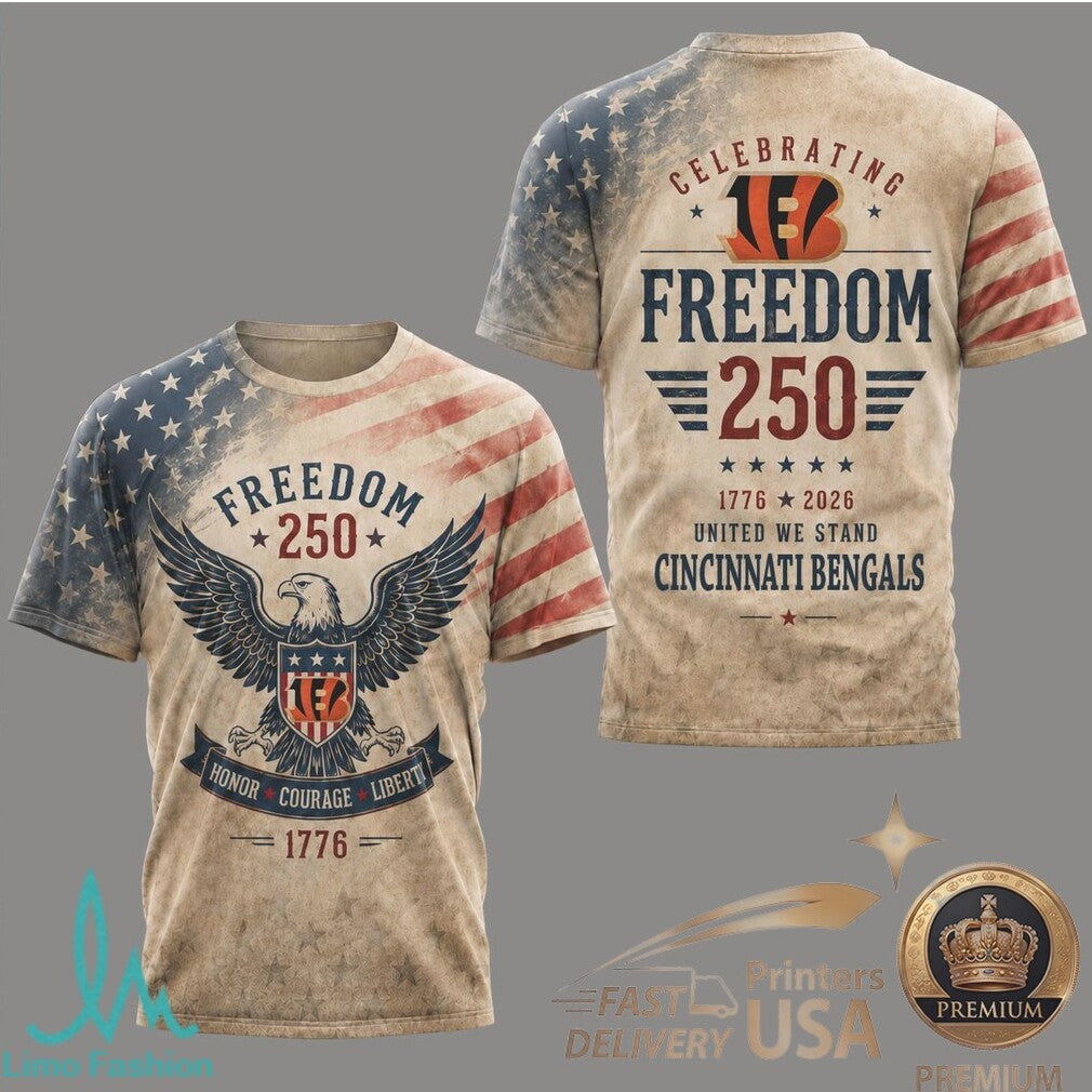 Cincinnati Bengals Freedom 250 American Flag Eagle Patriotic T Shirt - Limotees LLC