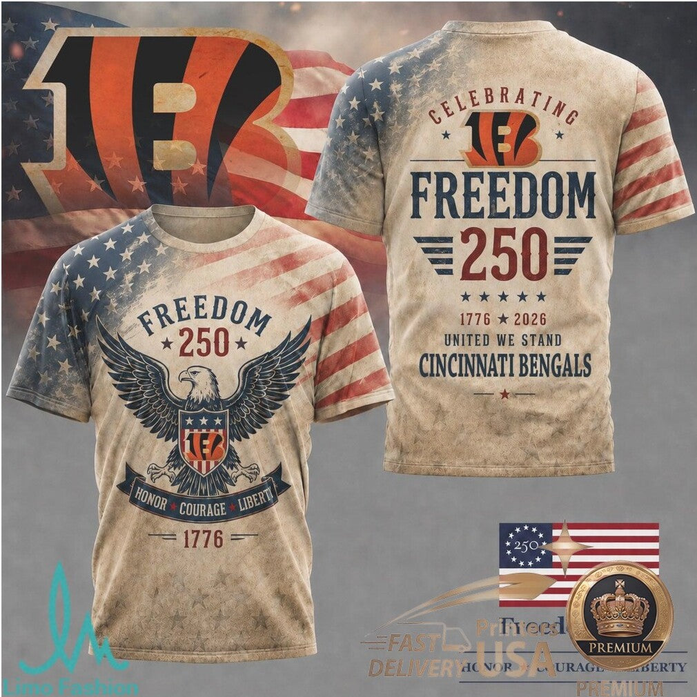 Cincinnati Bengals Freedom 250 American Flag Eagle Patriotic T Shirt - Limotees LLC