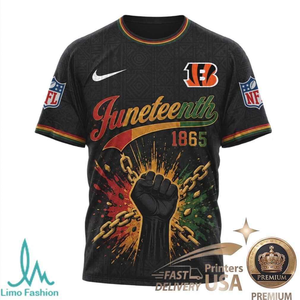 Cincinnati Bengals Juneteenth 1865 Freedom Day Black Fist T Shirt