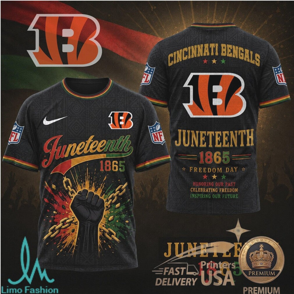 Cincinnati Bengals Juneteenth 1865 Freedom Day Black Fist T Shirt