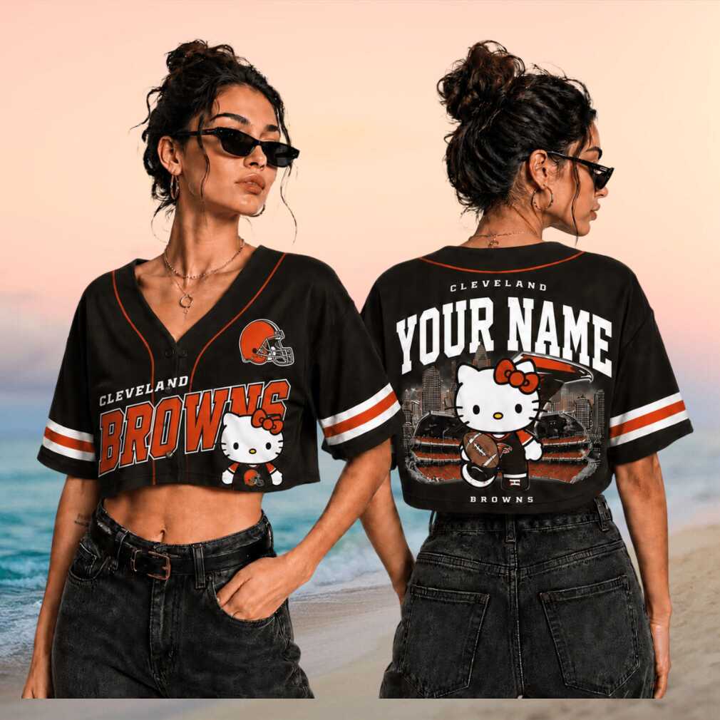 Cleveland Browns Hello Kitty Custom Name Baseball Shirt - Limotees LLC