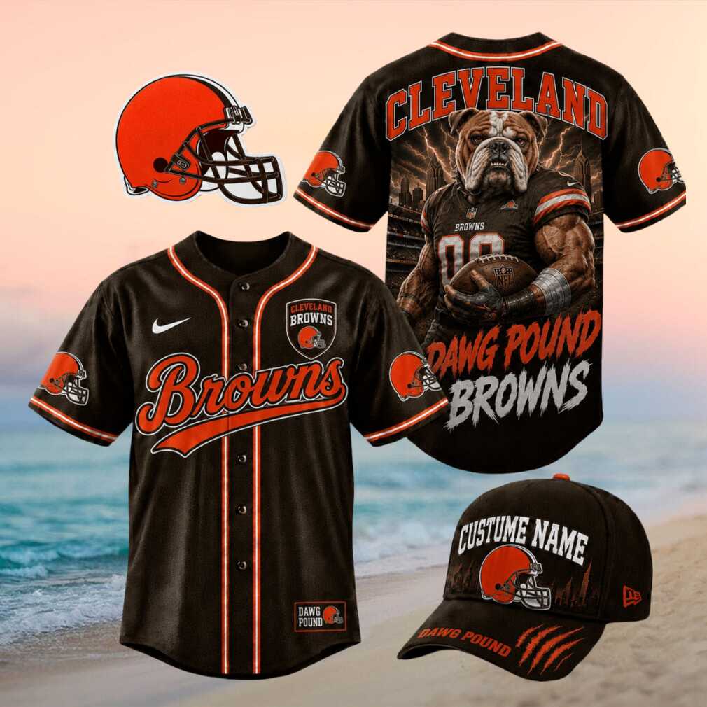 Cleveland Browns Muscular Bulldog Dawg Pound Baseball Jersey - Limotees LLC