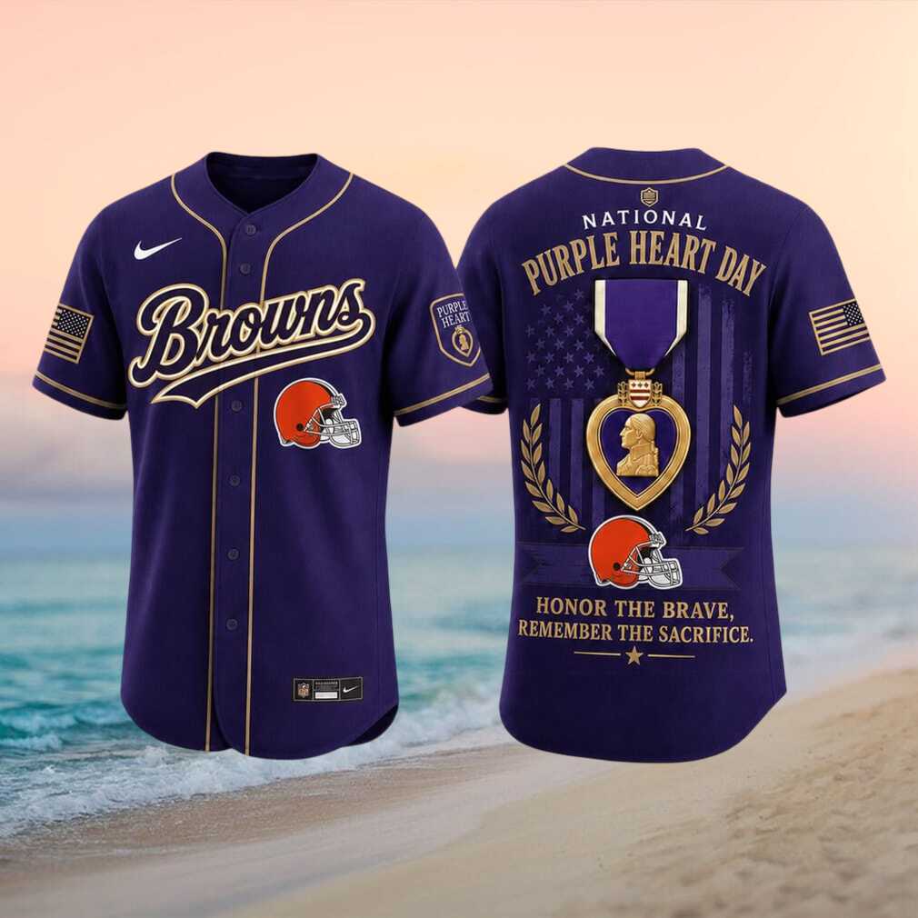 Cleveland Browns National Purple Heart Day Honor The Brave Baseball Shirt - Limotees LLC