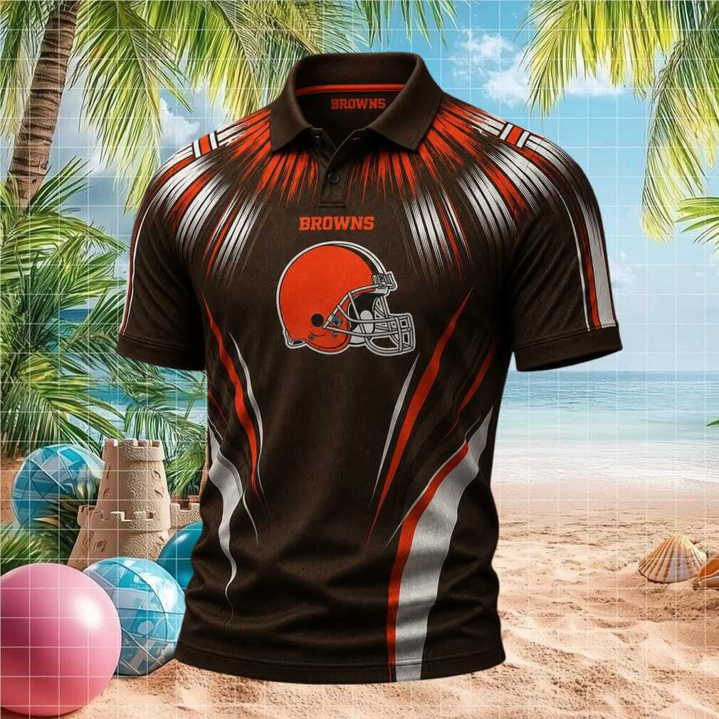 Cleveland Browns Retro Football Team Logo Burst Print Polo Shirt - Limotees LLC