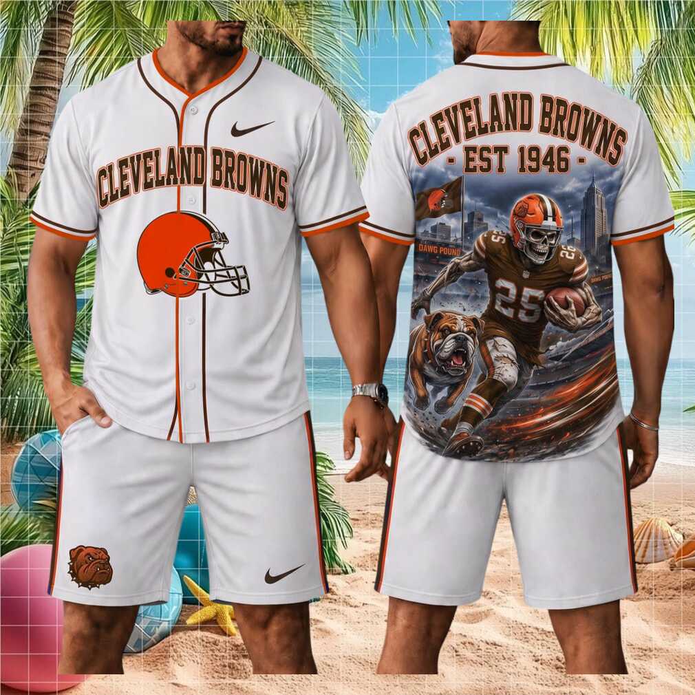 Cleveland Browns Skull Football Bulldog Mascot Stadium Baseball Shirt