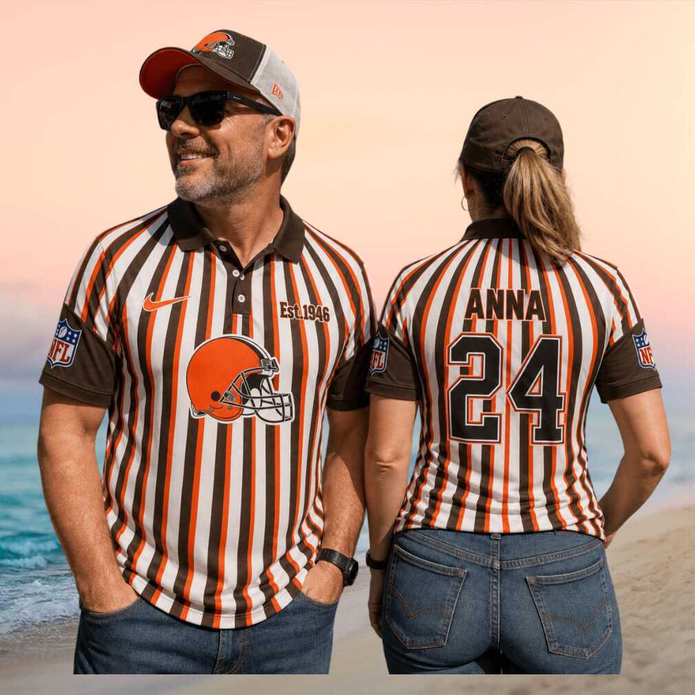 Cleveland Football Browns Custom Name Number Vintage Striped Referee Game Day Fan Men Women Shirt