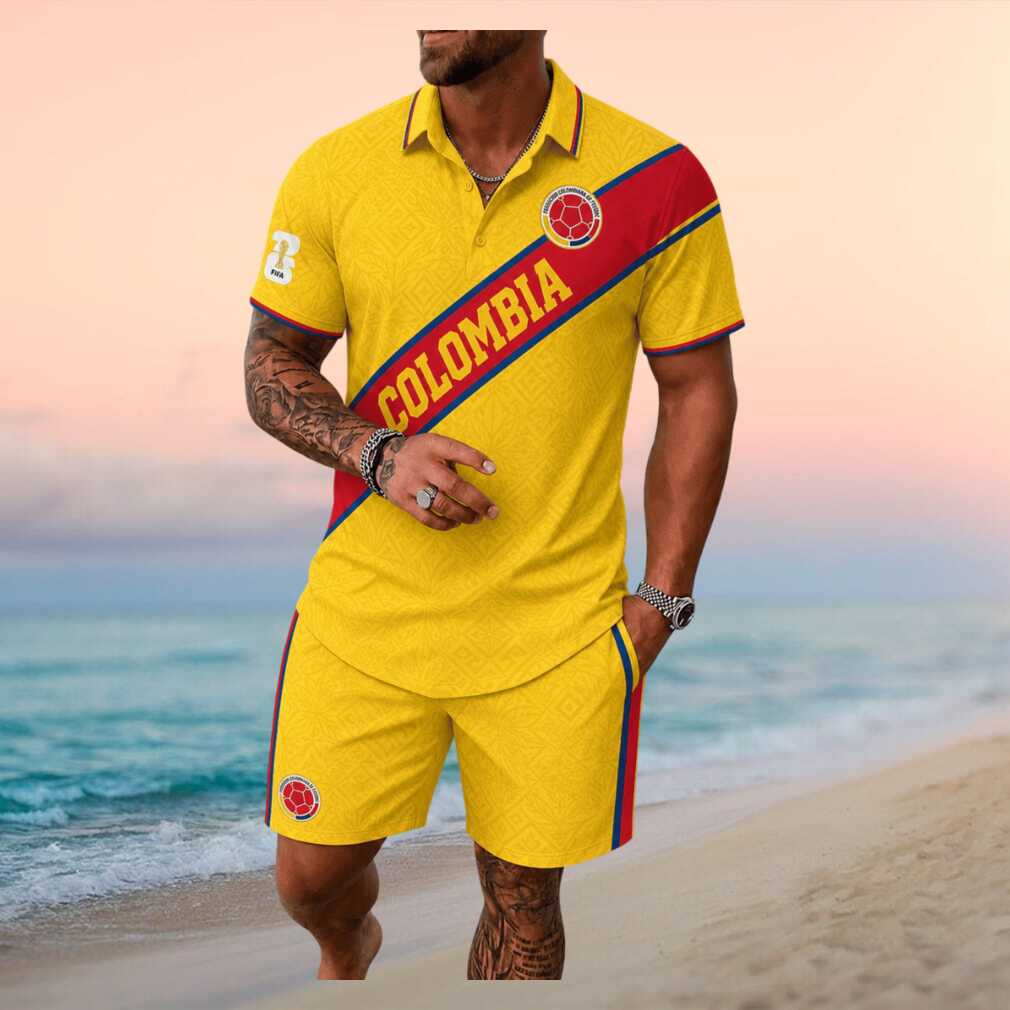 Colombia Soccer Team Yellow National Flag Men Button Shirt - Limotees LLC