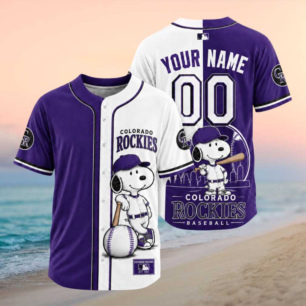 Colorado Rockies Snoopy Custom Name Split Color Baseball Jersey - Limotees LLC
