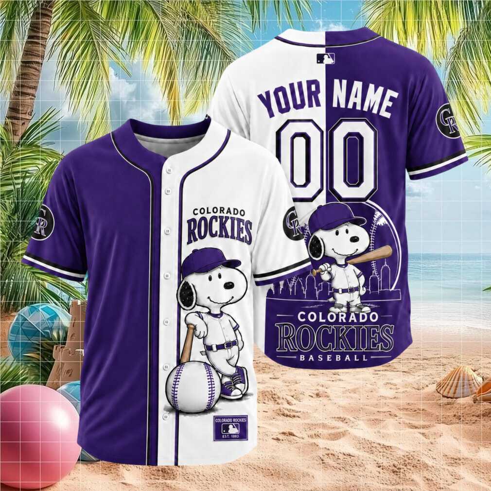 Colorado Rockies Snoopy Custom Name Split Color Baseball Jersey - Limotees LLC