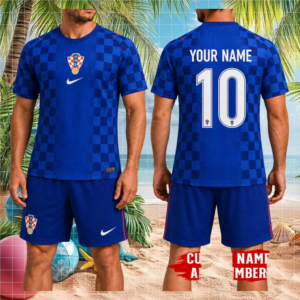 Croatia National Football Team Custom Name Number Blue Checker Fan Soccer Shirt - Limotees LLC