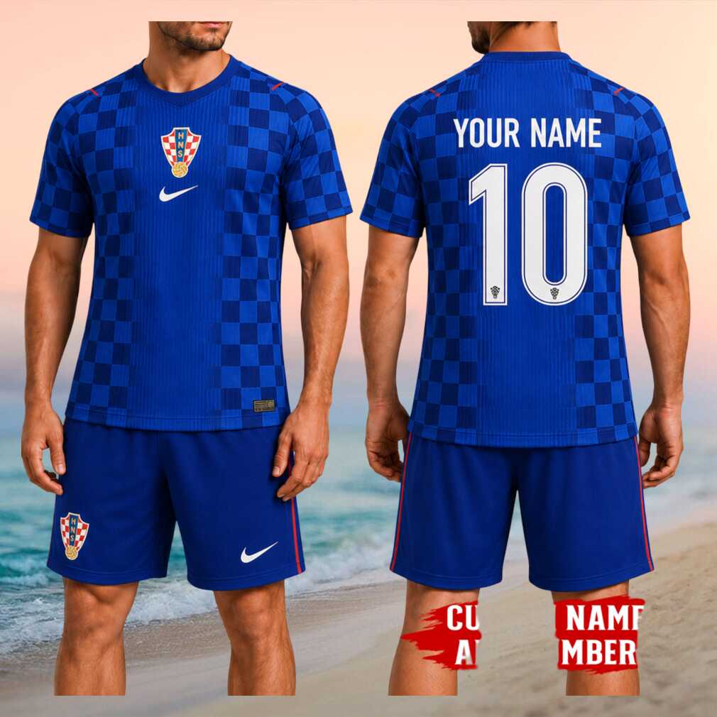 Croatia National Football Team Custom Name Number Blue Checker Fan Soccer Shirt - Limotees LLC