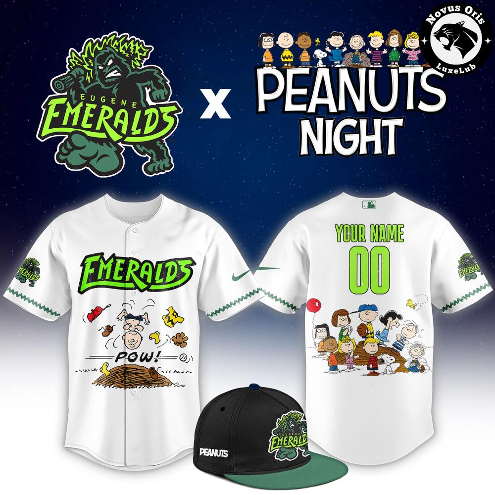 Custom Eugene Emeralds Peanuts Night Snoopy Baseball Jersey
