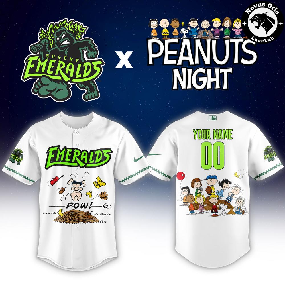 Custom Eugene Emeralds Peanuts Night Snoopy Baseball Jersey