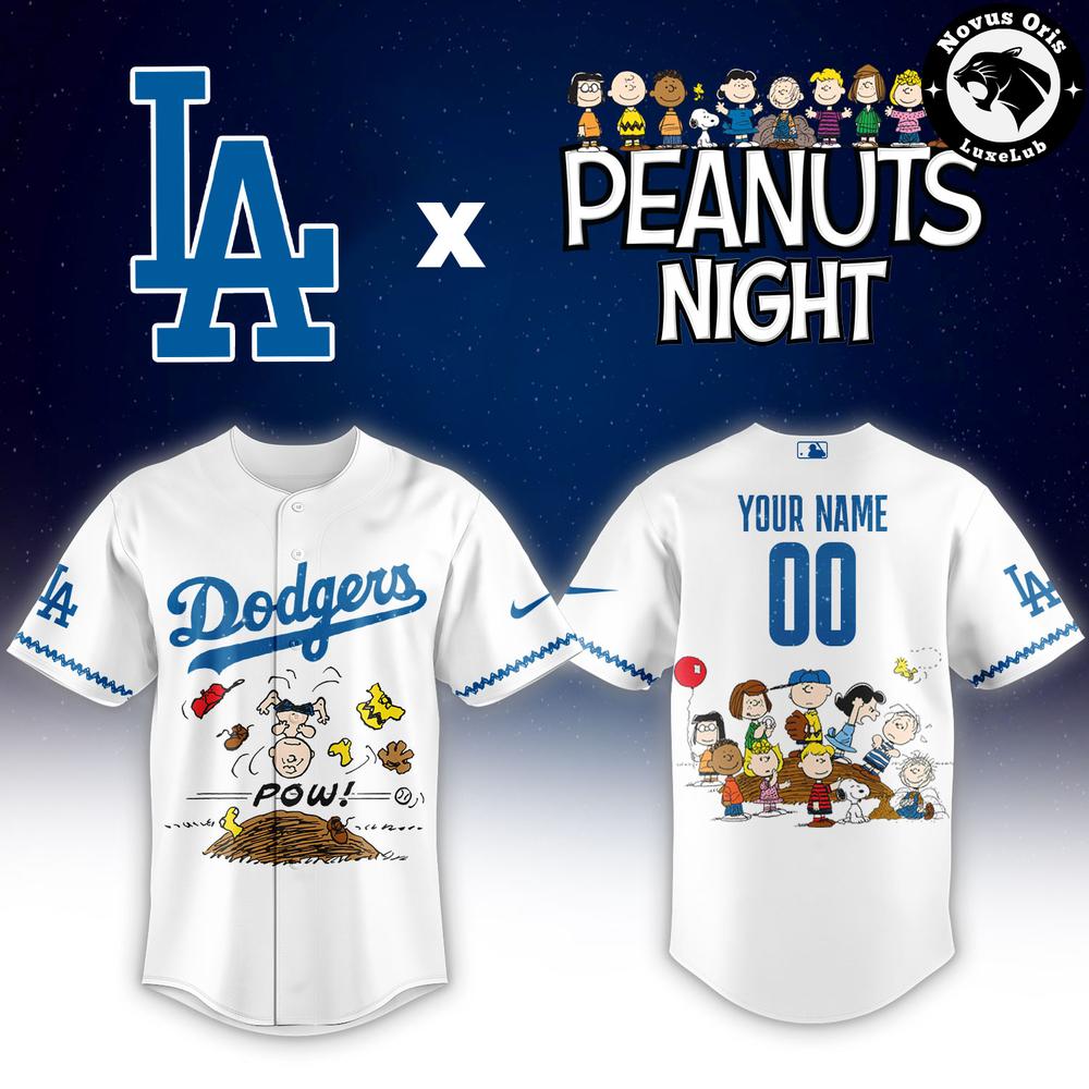 Custom Los Angeles Dodgers x Peanuts Night Snoopy Baseball Jersey Limited Edition