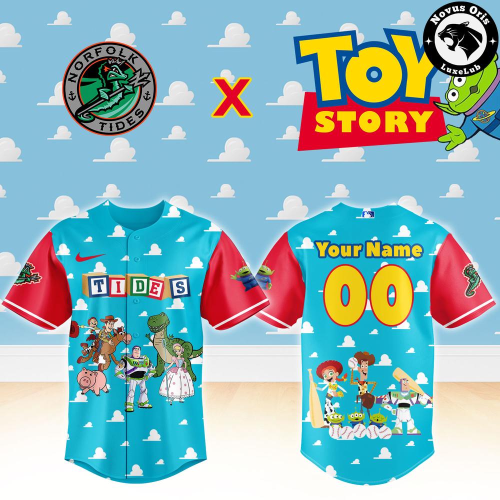 Custom Norfolk Tides Toy Story Cloud Baseball Jersey
