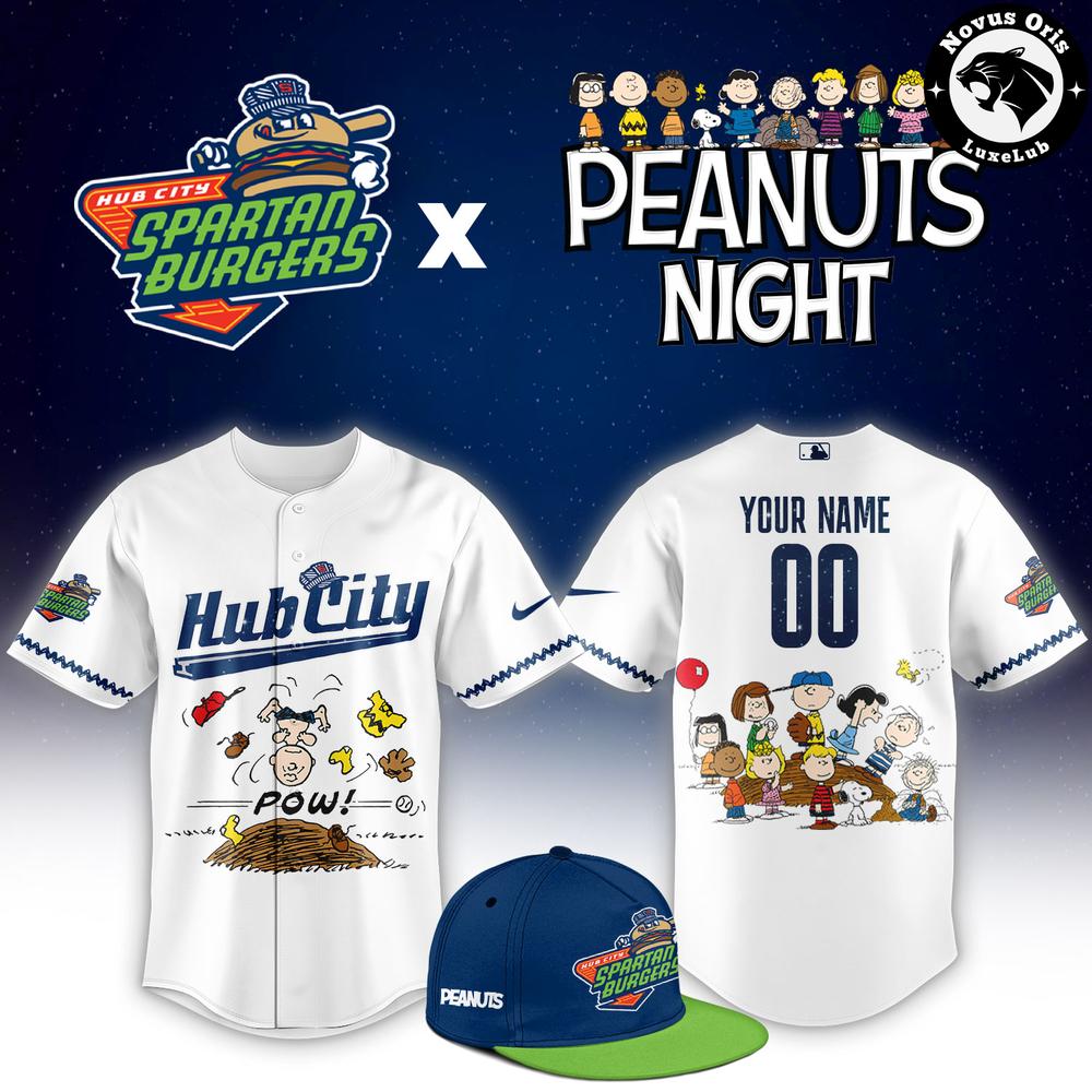 Custom Peanuts Night Snoopy Hub City Spartanburgers Baseball Jersey