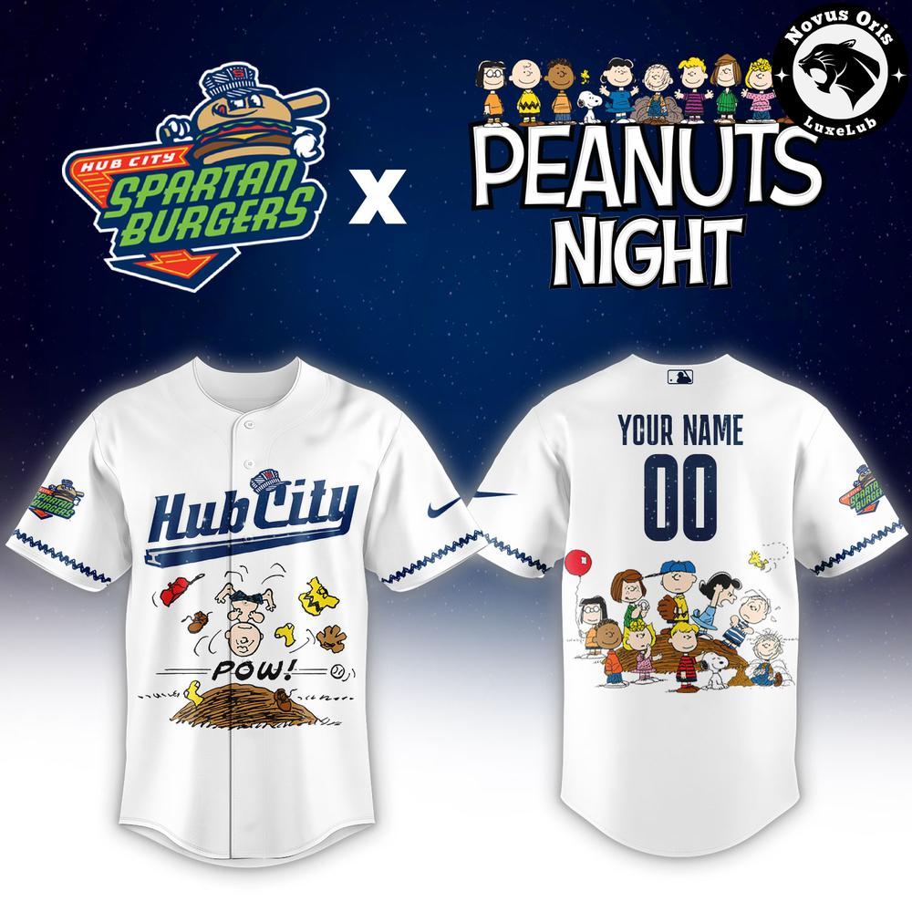 Custom Peanuts Night Snoopy Hub City Spartanburgers Baseball Jersey
