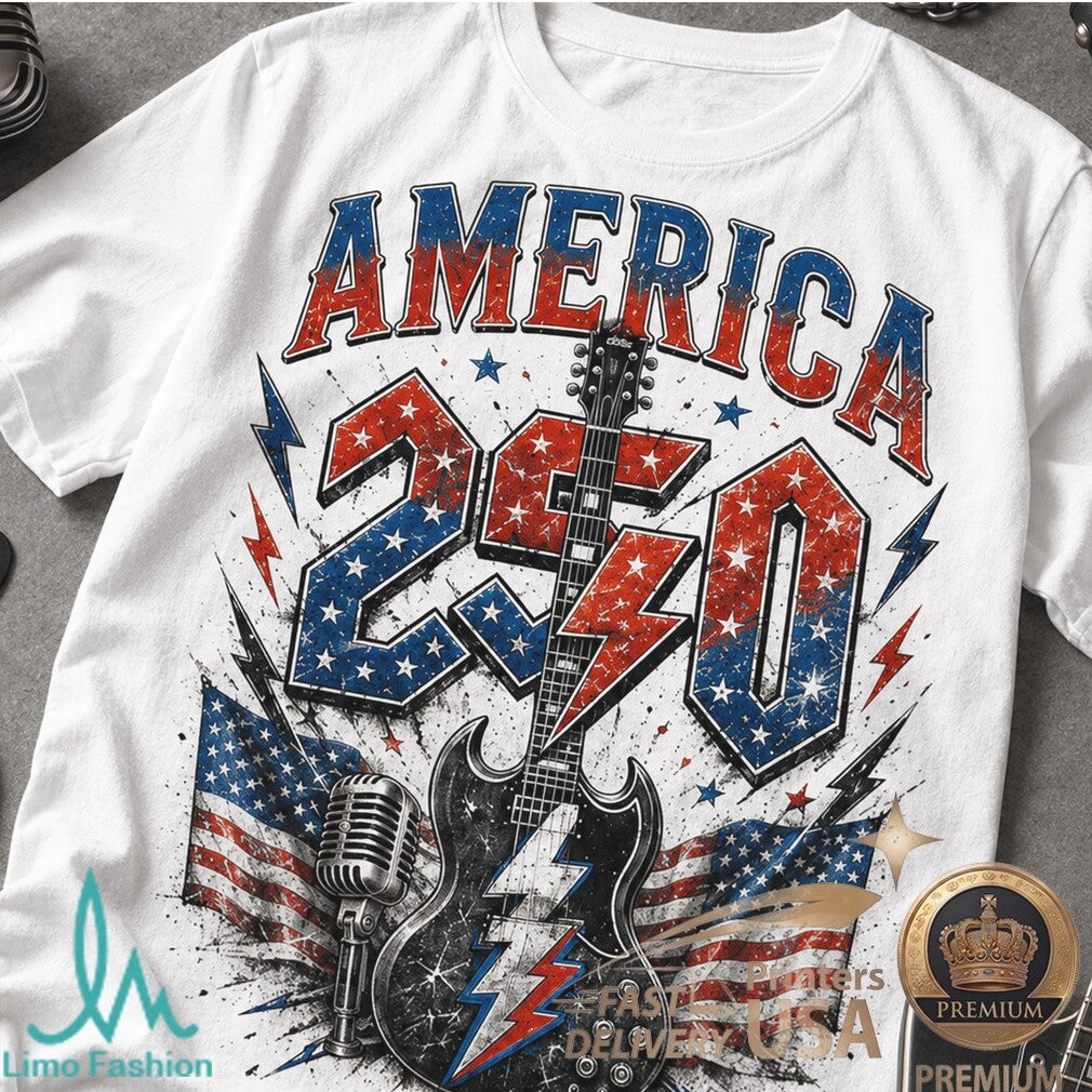 ACDC America 250 Years 1776 2026 Rock Band Patriotic Guitar Shirt - Limotees LLC