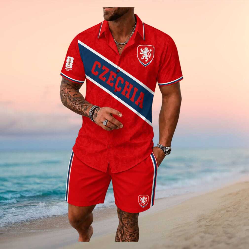 Czechia Football Crest Red National Pride Men Button Shirt - Limotees LLC