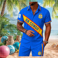 DR Congo Football Crest Royal Blue National Men Button Shirt - Limotees LLC