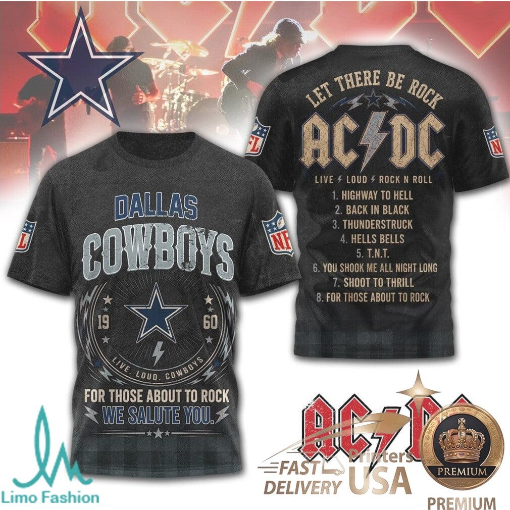 Dallas Cowboys ACDC Rock Band Mashup Vintage T Shirt