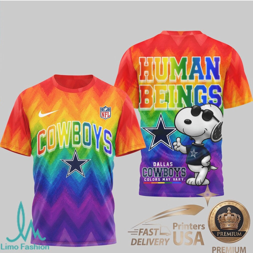 Dallas Cowboys Snoopy Pride Human Beings Rainbow T Shirt - Limotees LLC