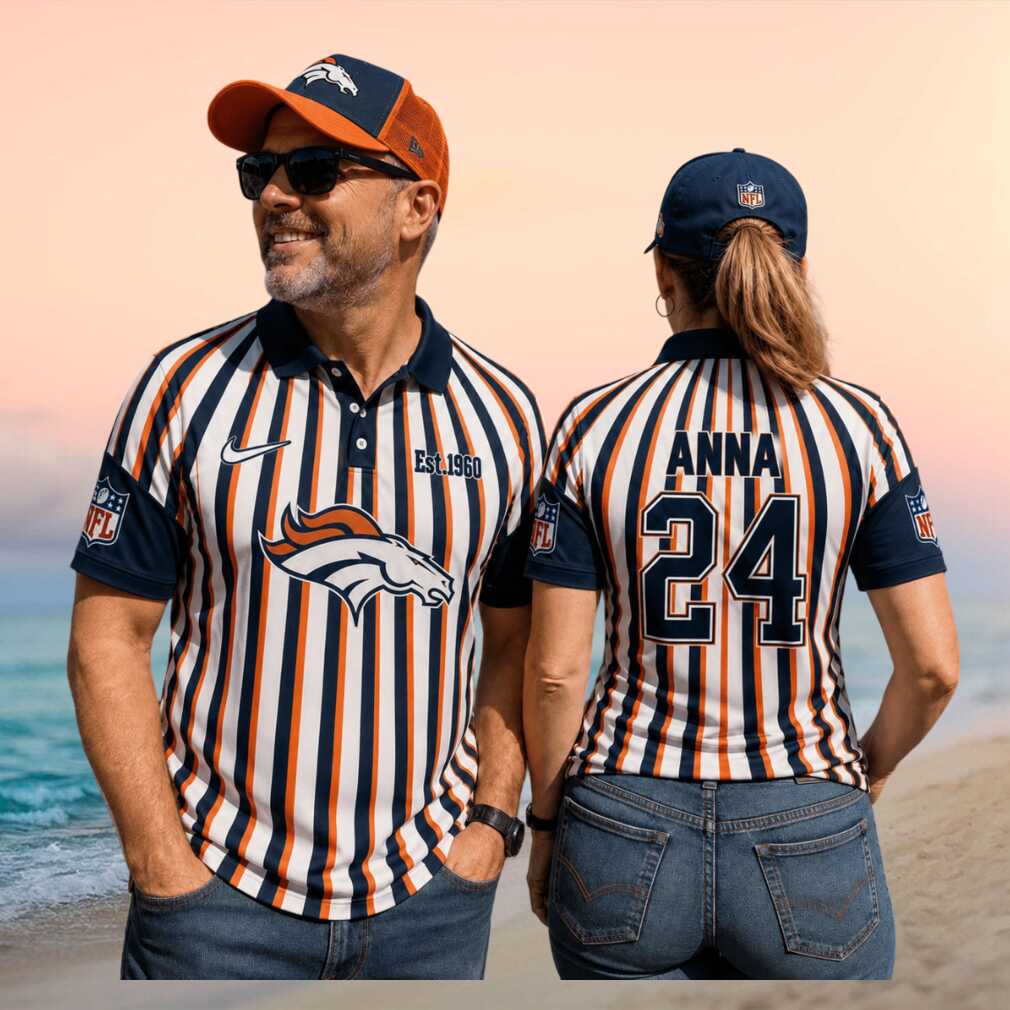 Denver Broncos Custom Name Number Referee Stripe Est 1960 Football Fans Men Women Shirt - Limotees LLC