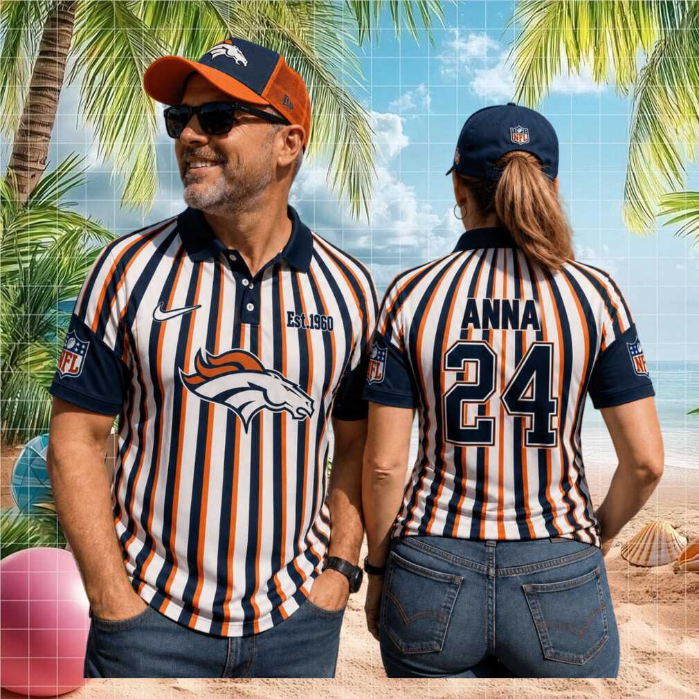 Denver Broncos Custom Name Number Referee Stripe Est 1960 Football Fans Men Women Shirt - Limotees LLC