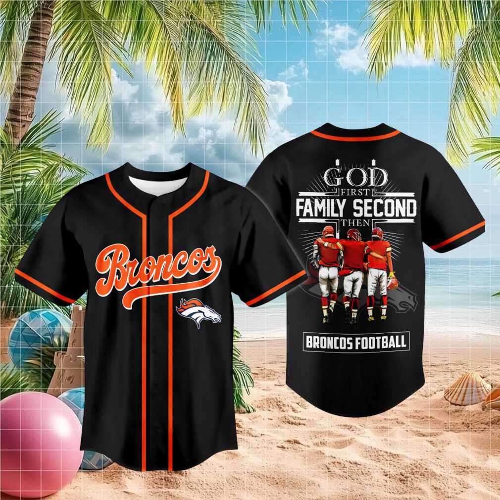 Denver Broncos Football God First Family Second Baseball Shirt - Limotees LLC